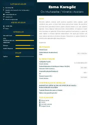 Yönetici Asistanı Cv Örnekleri cv indir